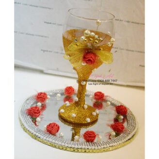 Handmade Golden GlassTray Adorned With Red Roses