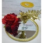 Handmade Golden GlassTray With Red Rose Embellishment