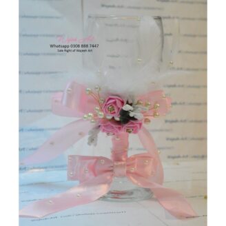 Handmade GlassTray With Pink Bow And White Feather