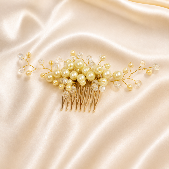 HairAcc22 550 HairAcc22 White Pearl Hair Comb Clip