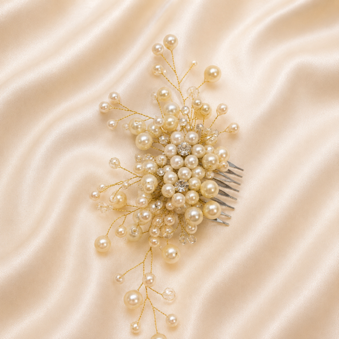 HairAcc34 600 HairAcc34 White Pearls Comb Hairclip
