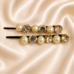 HairAcc72 Pearl Black Hairpin Pair