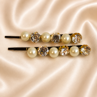 HairAcc72 Pearl Black Hairpin Pair