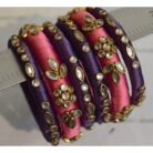 KBangle06 Pink and Purple Kundan Bangle Set
