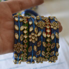 KBangle14 Blue & Green Kundan Bangle Set