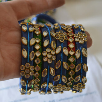 KBangle14 Blue & Green Kundan Bangle Set