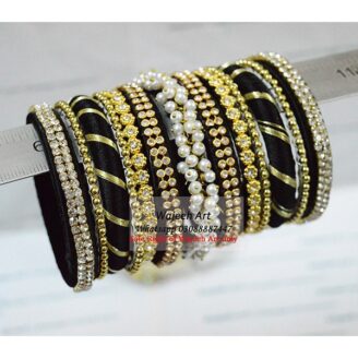 KBangle19 Black Pearl and Zircon Bangle Set