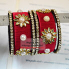 KBangle21 Pair of Red Kundan Bangle Set with Pearls