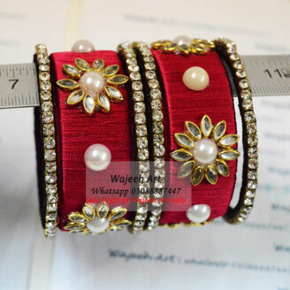 KBangle21 Pair of Red Kundan Bangle Set with Pearls