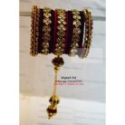 KBangle22 Maroon and Black Kundan Bangle Set