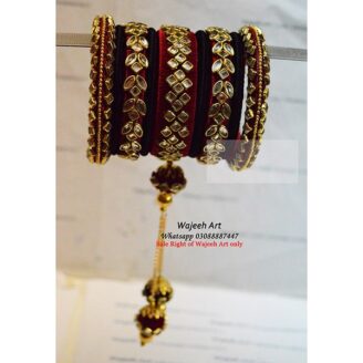 KBangle22 Maroon and Black Kundan Bangle Set
