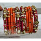 KBangle23 Red and Orange Kundan Bangle Set