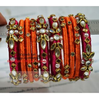 KBangle23 Red and Orange Kundan Bangle Set