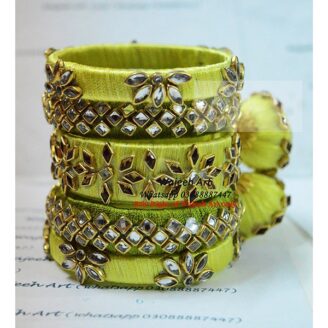 KBangle25 Yellow Green Kundan Bangle Set