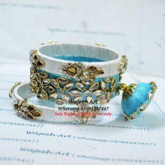 KBangle27 3pcs White and Sky Blue Kundan Bangle Set