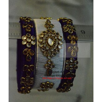 KBangle32 3pcs White and Black Kundan Bangle Set