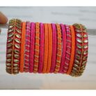 KBangle51 Pink and Orange Kundan Bangle Set
