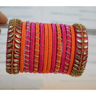 KBangle51 Pink and Orange Kundan Bangle Set