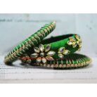 KBangle52 3pcs of Green Kundan Bangle Set