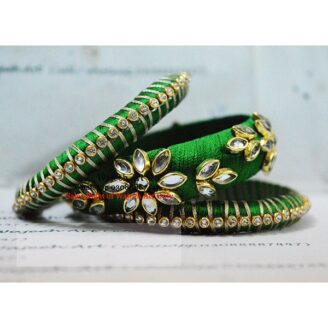 KBangle52 3pcs of Green Kundan Bangle Set