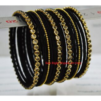 KBangle60 Black Kundan Bangle Set with Pearls