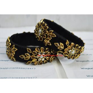 KBangle62 Pair of Black Kundan Bangle Karas