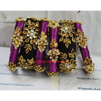 KBangle63 Black and Magenta Kundan Bangle Set