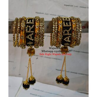 KBangle64 Black and Golden Name Kundan Bangle Set
