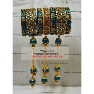 KBangle72 Blue & Peach Kundan Bangle Set