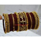 KBangle8 Maroon and Golden Kundan Bangle Set
