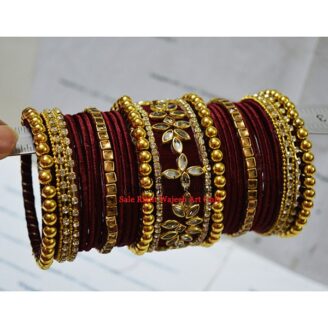 KBangle8 Maroon and Golden Kundan Bangle Set
