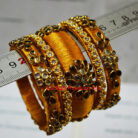 KBangle9 5pcs of Golden Kundan Bangle Set