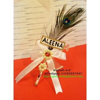 White Peacock Feather Personalized Wedding Nikkah Pen