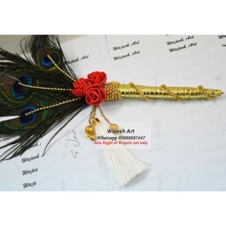 Red Roses Gold Customized Nikkah Pen With Peacock Feather