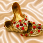 Shoe11 All Golden with Red Flower & Pearls Khussa
