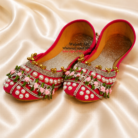 Shoe22 Red Pearl & Flower Handmade Khussa