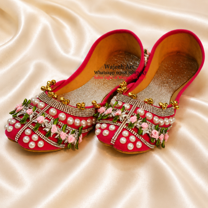 SHOE22 Shoe22 Red Pearl & Flower Handmade Khussa