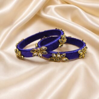 KBangle16 Pair of Purple Kundan Bangle Set