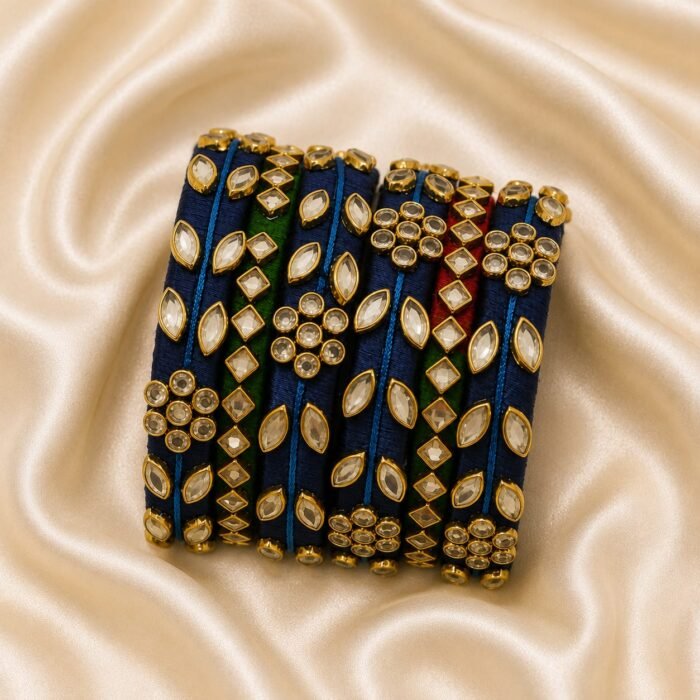 KBangle14 Blue & Green Kundan Bangle Set