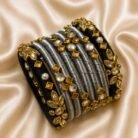 KBangle10 Gray and Black Kundan Bangle Set