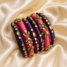 KBangle06 Pink and Purple Kundan Bangle Set