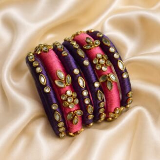 KBangle06 Pink and Purple Kundan Bangle Set