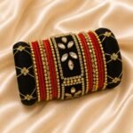 KBangle165 Black & Red Pearl Kundan Bangle Set