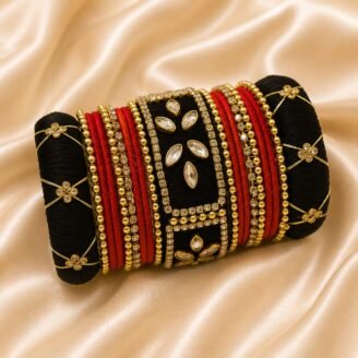 KBangle165 Black & Red Pearl Kundan Bangle Set