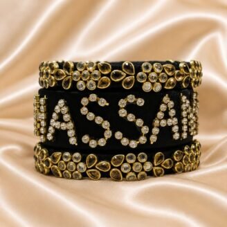 KBangle154 Customized Name Black Kundan Bangle Set
