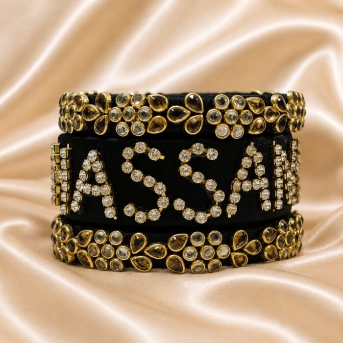KBangle154 Customized Name Black Kundan Bangle Set KBangle154 Customized Name Black Kundan Bangle Set