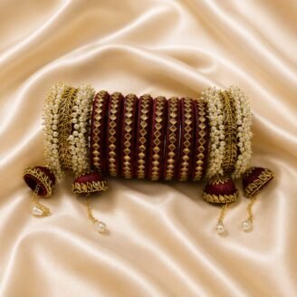 KBangle155 Maroon Bridal Kundan Bangle Set