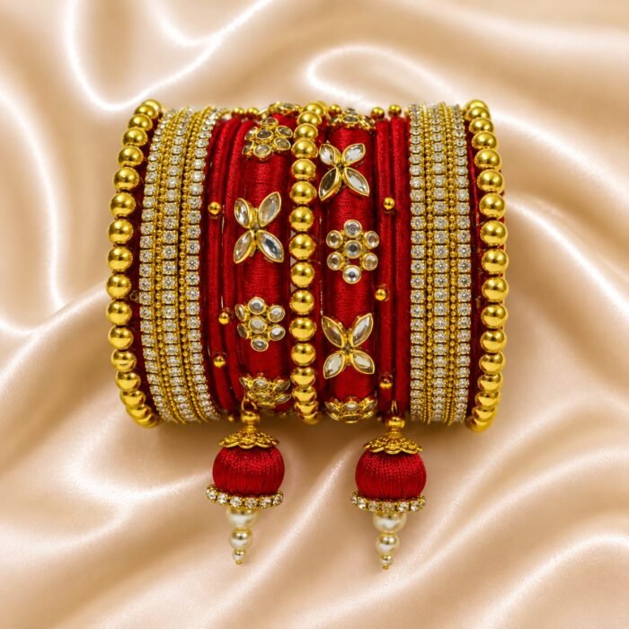 KBangle117 1200 KBangle117 Red Kundan Jhumka Bangles