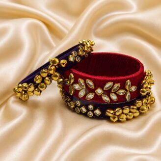 KBangle140 3pcs Black & Red Kundan Bangle Set