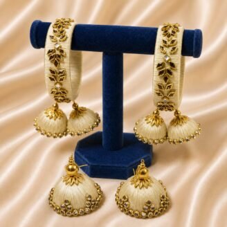 KBangle141 White Kundan Jhumka Bangle Set